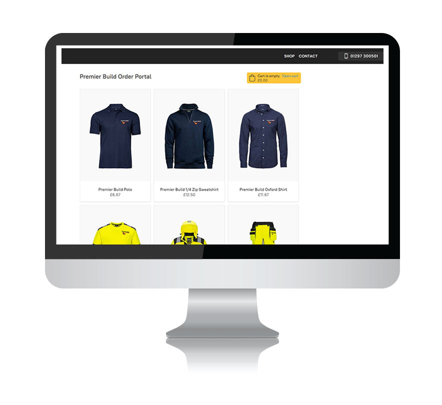 Computer monitor showing a Paramount Workwear online uniform order portal