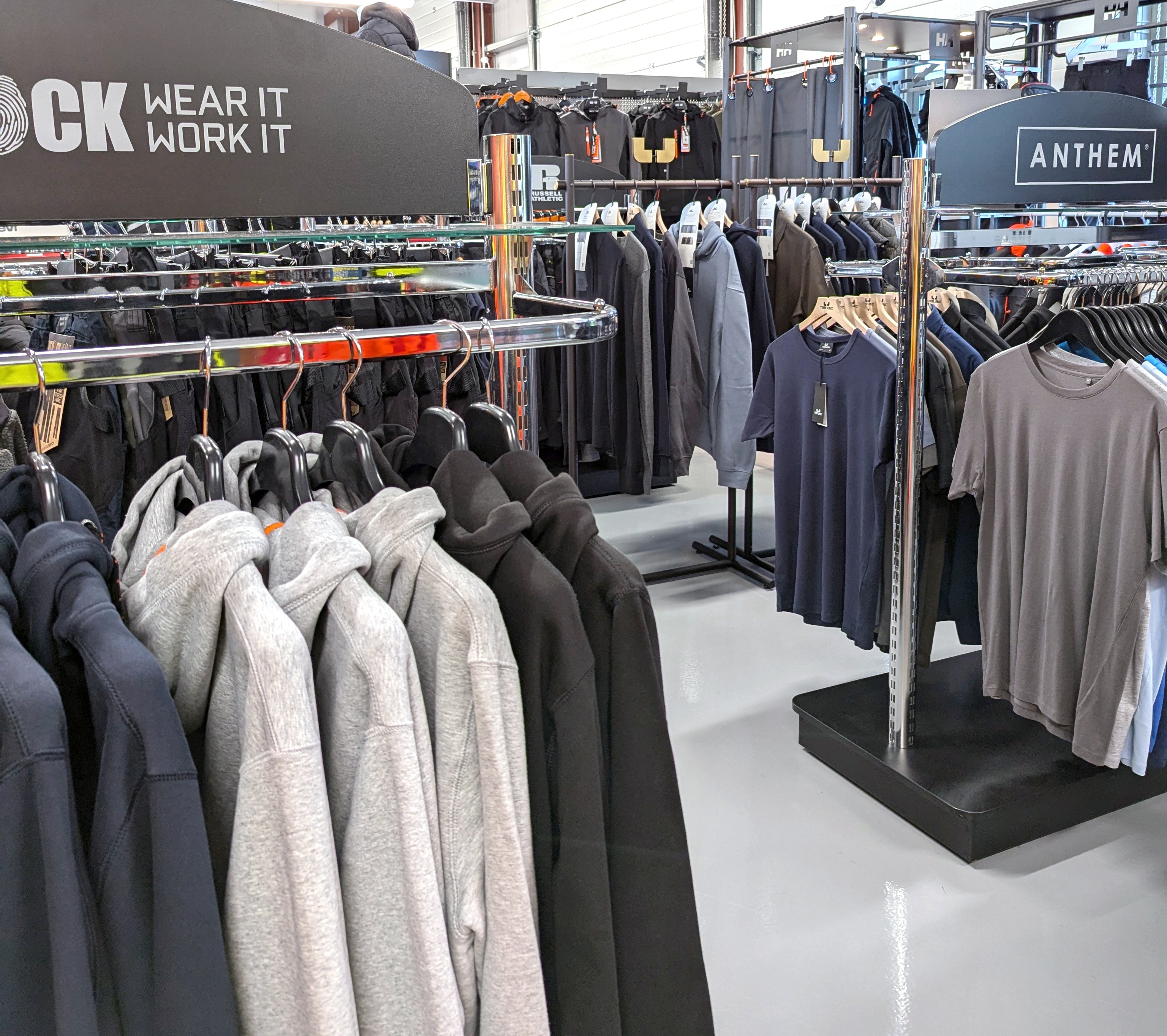 A selection of blank t-shirts, hoodies and sweatshirts at Paramount Workwear