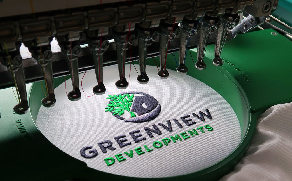 Embroidered logo belonging to a building company